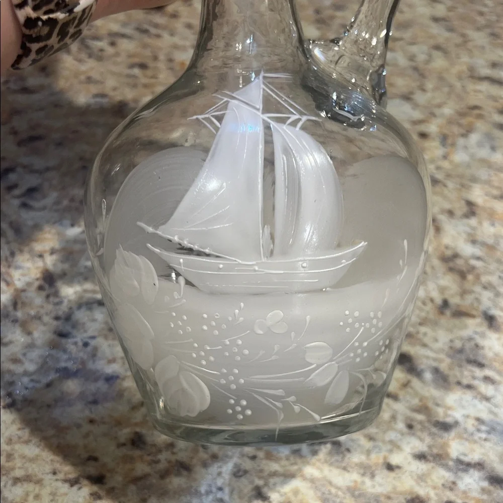 Elegant Glass Decanter with hand painted Sailboat Design